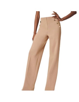 Women's loose large size casual wide-leg straight pants high elastic button nine-minute pants