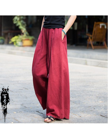 Autumn and winter cotton and linen women's new linen and cotton sandwashed literary hundred wide-legged pants women's pants