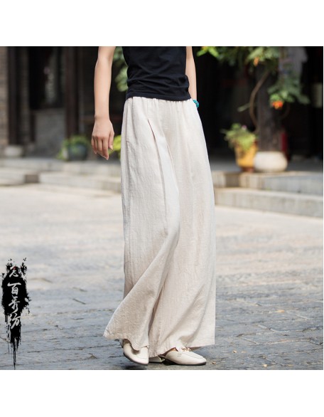 Autumn and winter cotton and linen women's new linen and cotton sandwashed literary hundred wide-legged pants women's pants