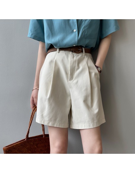 Work shorts female summer new high waist thin loose straight wide leg casual pants