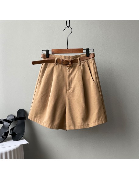 Work shorts female summer new high waist thin loose straight wide leg casual pants