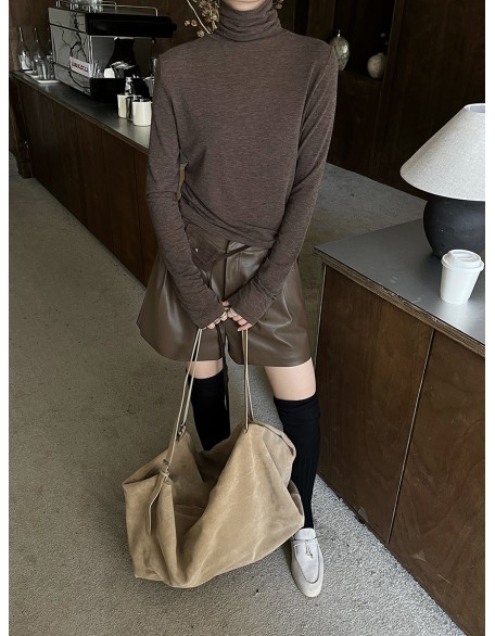 Winter new versatile environmental protection leather A-line wide-leg thin high-waisted pu shorts female