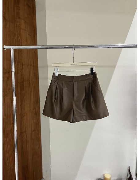 Winter new versatile environmental protection leather A-line wide-leg thin high-waisted pu shorts female