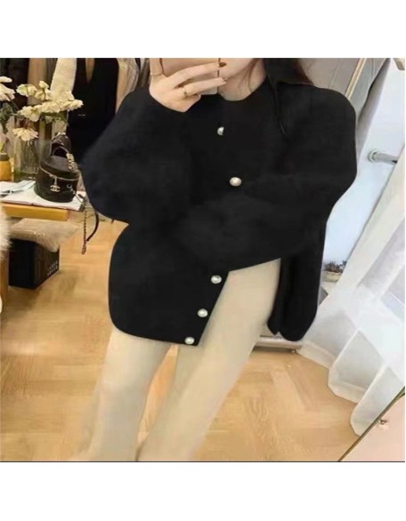 Autumn and winter new gray long imitation mink sweater jacket female loose lazy wind knitted cardigan