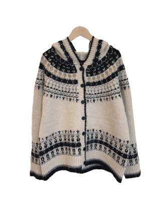 Retro jacquard hooded Fair Isle sweater jacket female fall and winter Korean loose senior sense of thickening knitted cardigan tide