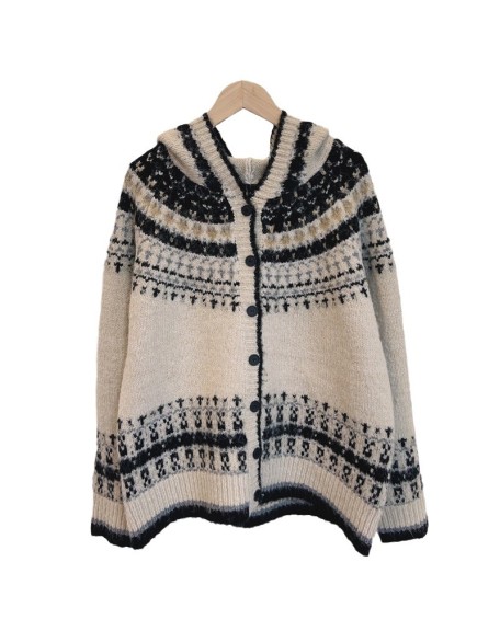 Retro jacquard hooded Fair Isle sweater jacket female fall and winter Korean loose senior sense of thickening knitted cardigan tide