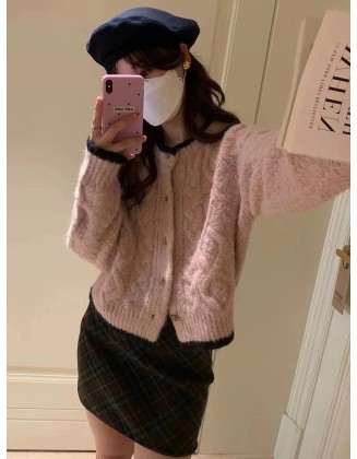 Rose buckle gentle wind soft sticky sweater coat female cardigan fall and winter new small size knit sweater outer wear tide