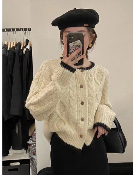 Rose buckle gentle wind soft sticky sweater coat female cardigan fall and winter new small size knit sweater outer wear tide