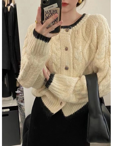 Rose buckle gentle wind soft sticky sweater coat female cardigan fall and winter new small size knit sweater outer wear tide