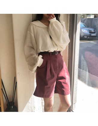 Summer new fashion temperament leisure high waist straight loose thin shorts female