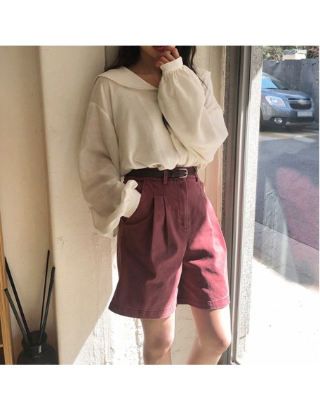 Summer new fashion temperament leisure high waist straight loose thin shorts female