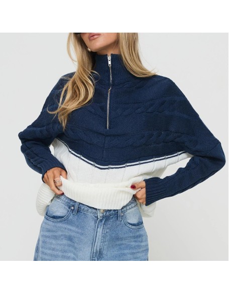 2024 fall and winter new knitted tops women's lazy head twisted rope long-sleeved zipper sweater female