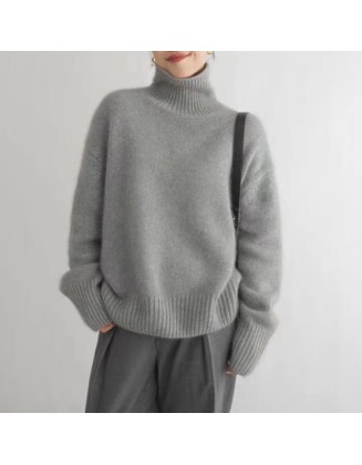 Autumn and winter new 100 wool seven-needle thickened high neck pullover loose lazy knitted sweater