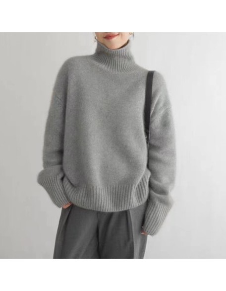 Autumn and winter new 100 wool seven-needle thickened high neck pullover loose lazy knitted sweater