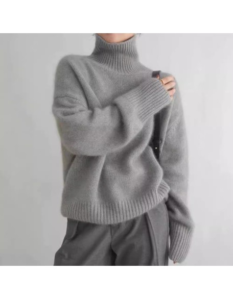 Autumn and winter new 100 wool seven-needle thickened high neck pullover loose lazy knitted sweater