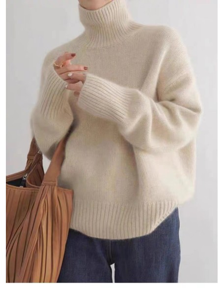 Autumn and winter new 100 wool seven-needle thickened high neck pullover loose lazy knitted sweater