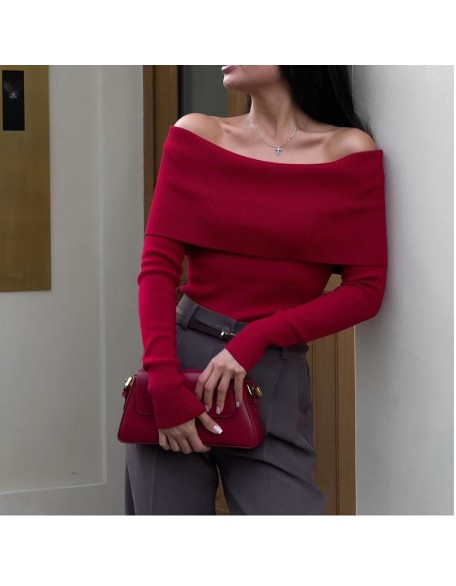 Knit Tops Women's Sexy Hottie One Shoulder Knit Sweater Pullover Slim Sweater Woman