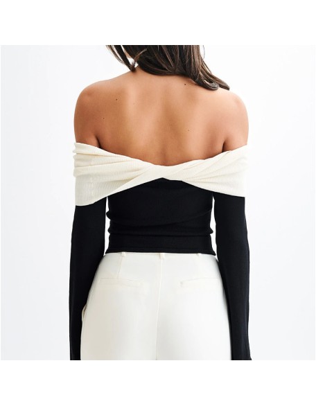 New knitted tops women's one-shoulder design sense temperament strapless Slim sweater women