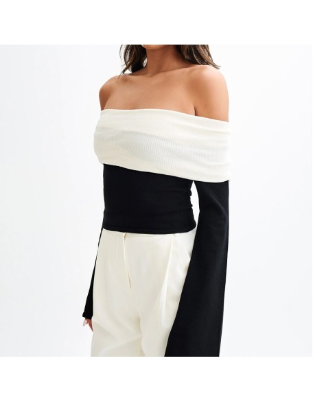 New knitted tops women's one-shoulder design sense temperament strapless Slim sweater women