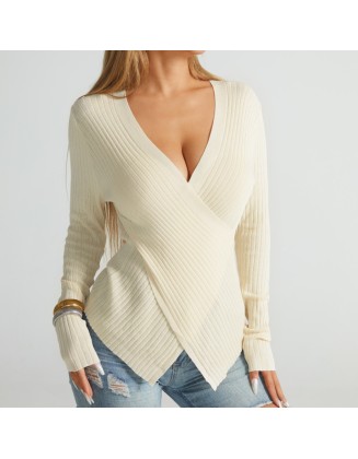 Fall and Winter New Irregular Crossover Sweater Women Chic Top