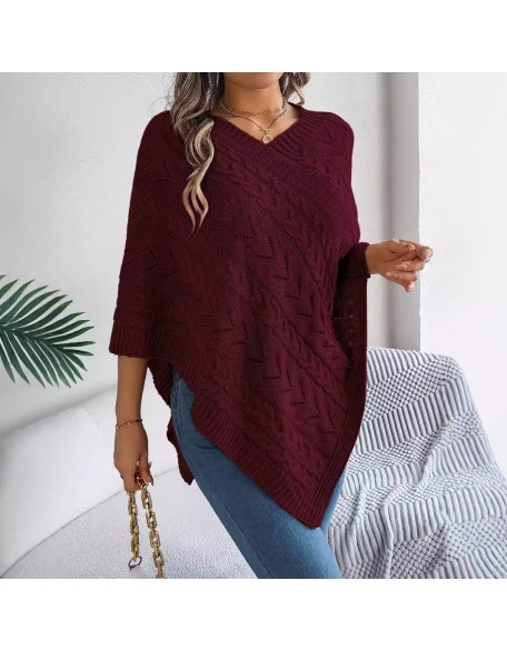 Autumn and winter casual solid color twist loose cape sweater jacket