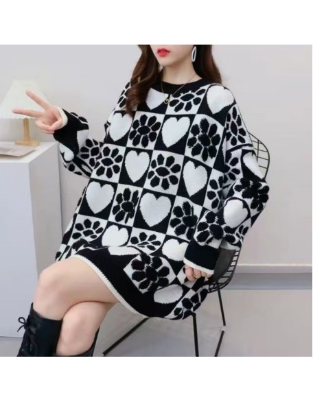 Lazy wind striped lapel sweater women fall and winter years new loose outer wear pullover knit sweater tops