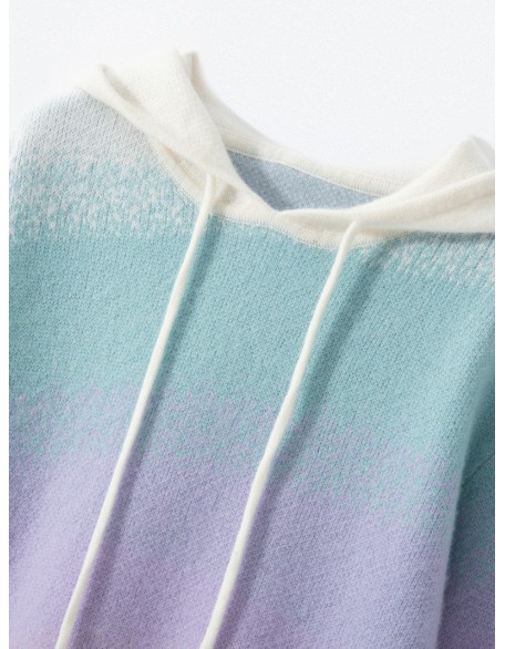 Long Sleeve Warm Gradient Rainbow Casual Hooded Cashmere Sweatshirt Women Autumn and Winter