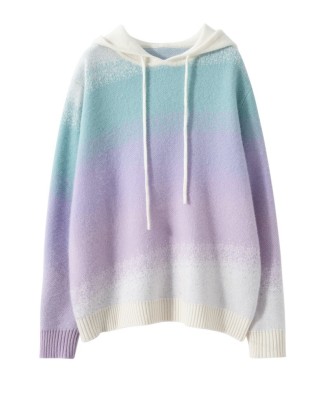 Long Sleeve Warm Gradient Rainbow Casual Hooded Cashmere Sweatshirt Women Autumn and Winter