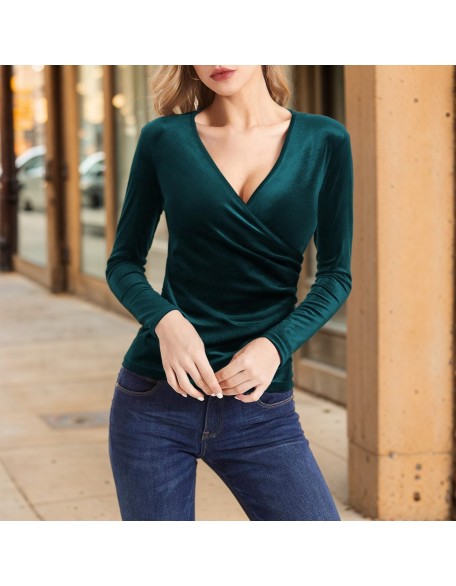 Spring and Autumn Women's Tops Ribbed Long Sleeve Fashion Slim Bottom Shirt Positive Shoulder Slim Women's T-Shirt