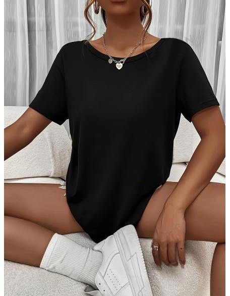 Spring and summer explosive women's tops loose casual black back hollow design short-sleeved T-shirt