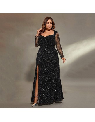 Black evening dress female banquet temperament high-end large size open fork celebrity senior texture host fishtail adult ceremony