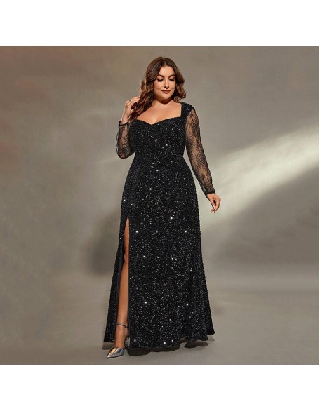 Black evening dress female banquet temperament high-end large size open fork celebrity senior texture host fishtail adult ceremony