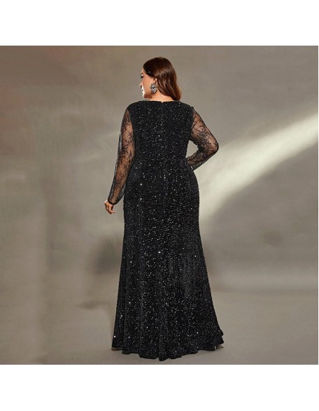 Black evening dress female banquet temperament high-end large size open fork celebrity senior texture host fishtail adult ceremony