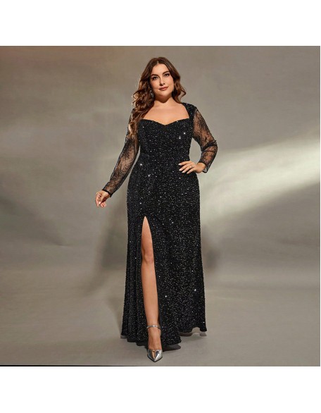 Black evening dress female banquet temperament high-end large size open fork celebrity senior texture host fishtail adult ceremony