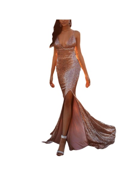 New Women's Dresses Sexy Sequins Fishtail Split Package Hip Sling Dresses