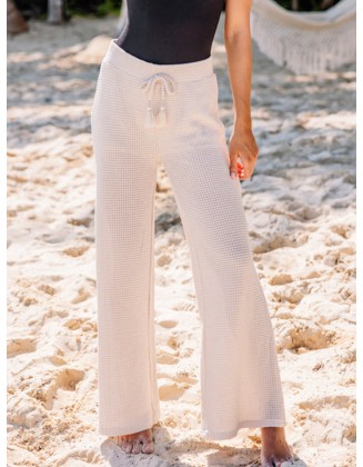 Sand color knitted wide pants