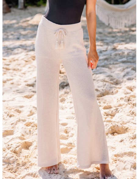 Sand color knitted wide pants