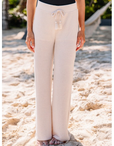 Sand color knitted wide pants