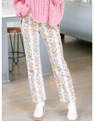 Ivory White Floral Pants