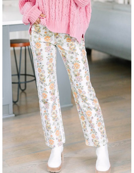 Ivory White Floral Pants