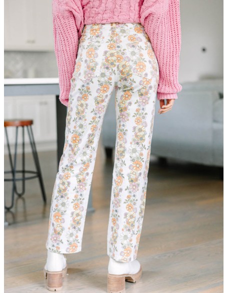 Ivory White Floral Pants