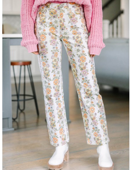 Ivory White Floral Pants