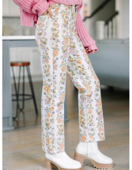 Ivory White Floral Pants