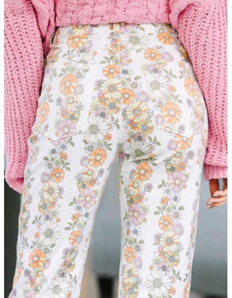 Ivory White Floral Pants