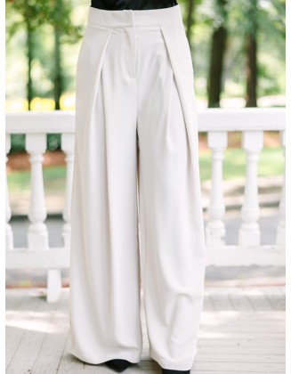 Cream White Wide Leg Trousers