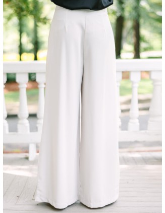 Cream White Wide Leg Trousers