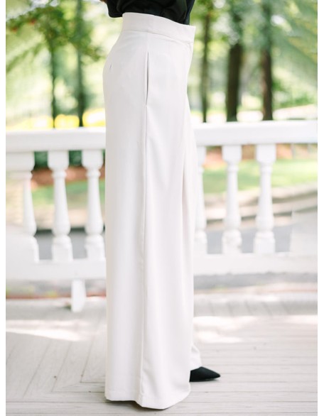 Cream White Wide Leg Trousers