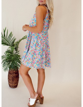 Floral patterned lace up hollowed out dress