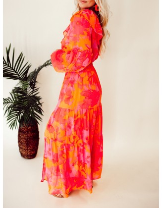 Rose Orange Flower Single Shoulder Long Dress