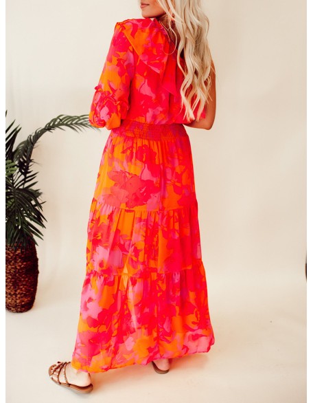 Rose Orange Flower Single Shoulder Long Dress